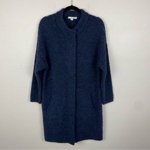 Boden Wool Alpaca Blend Coat Size US 10 UK 14 Navy Blue Sweater Button Pockets